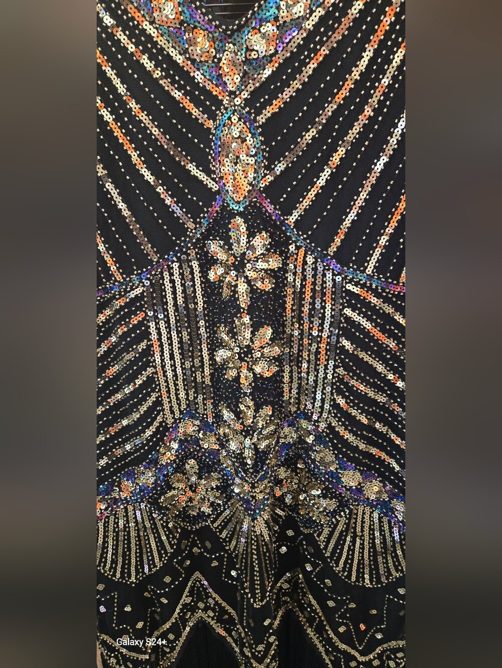 Black Sequin-Beaded Midi Dress with Multicolor Embellishments - Picture 3 of 6